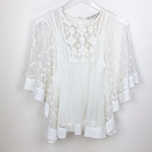 Zara Frilled Sleeve Lace Mesh Top